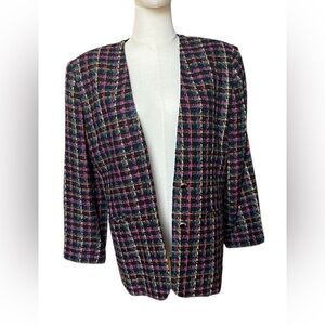 Block Island Vintage Multicolor Colorful Plaid Blazer Sz 8P​​​
